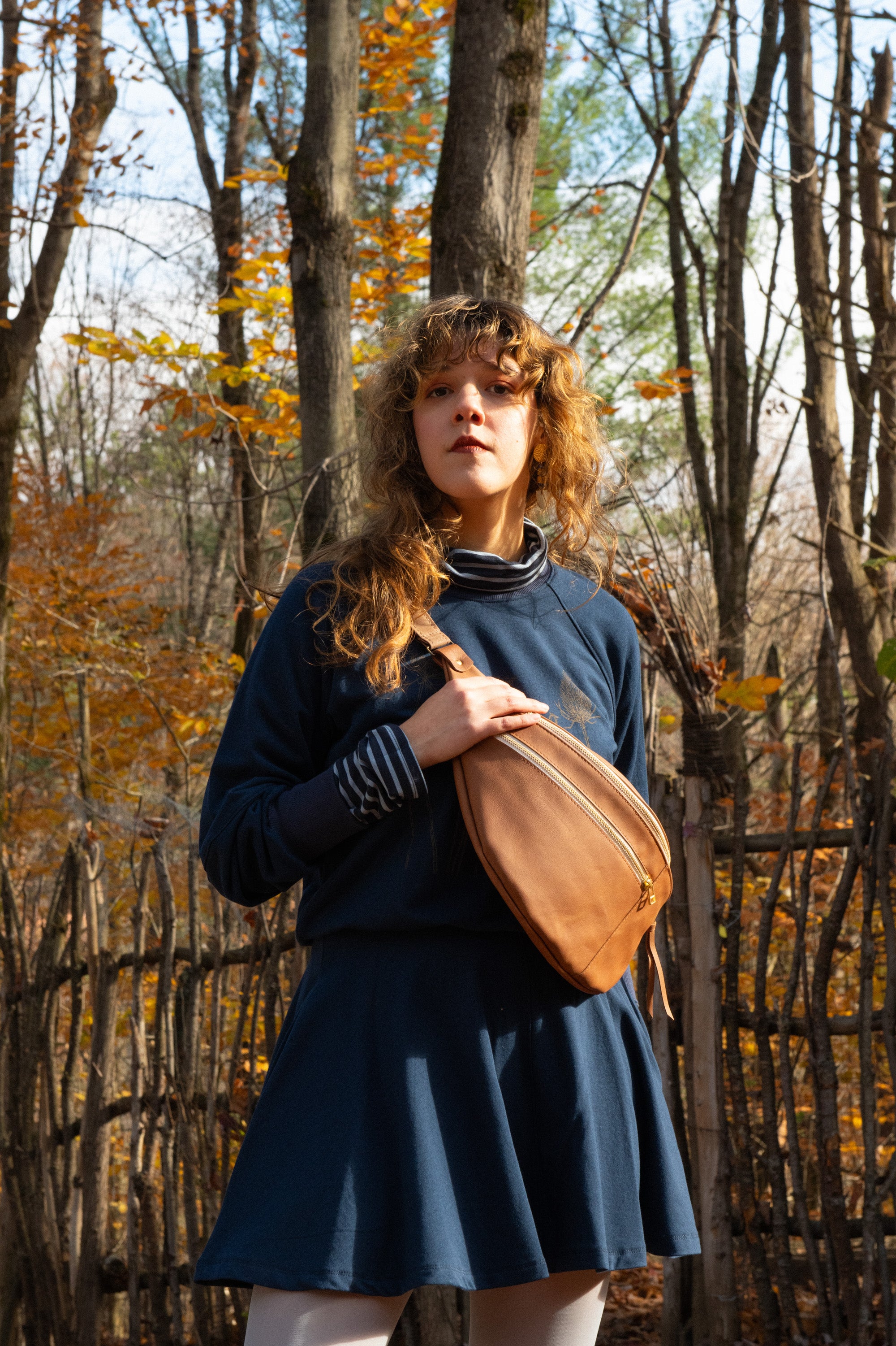 Crewneck MARILOU fleurs d'automne Marine-bambou et coton OEKOTEX