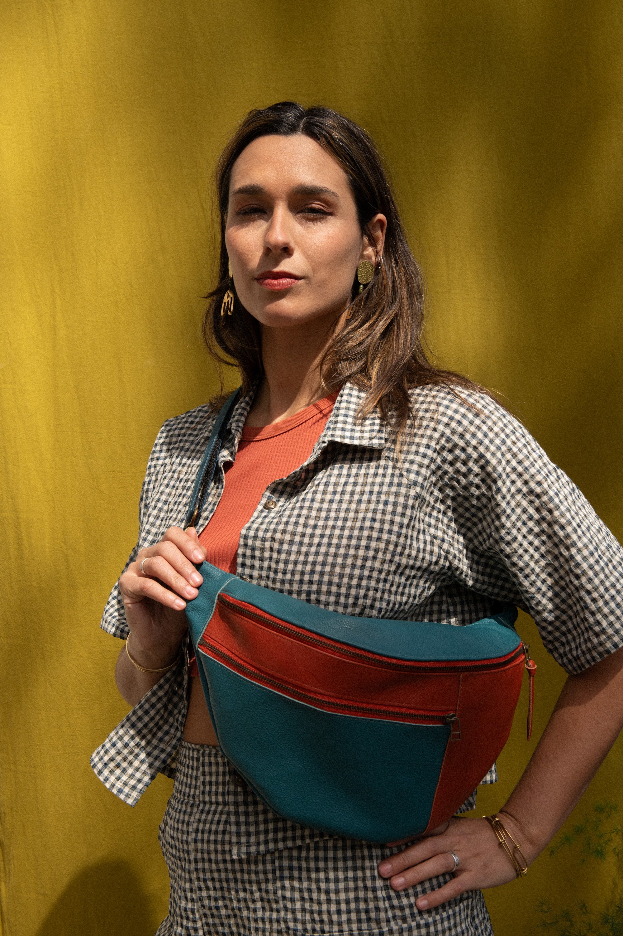 Sac Pinacle banane / bandoulière cuir Sarcelle & Paprika