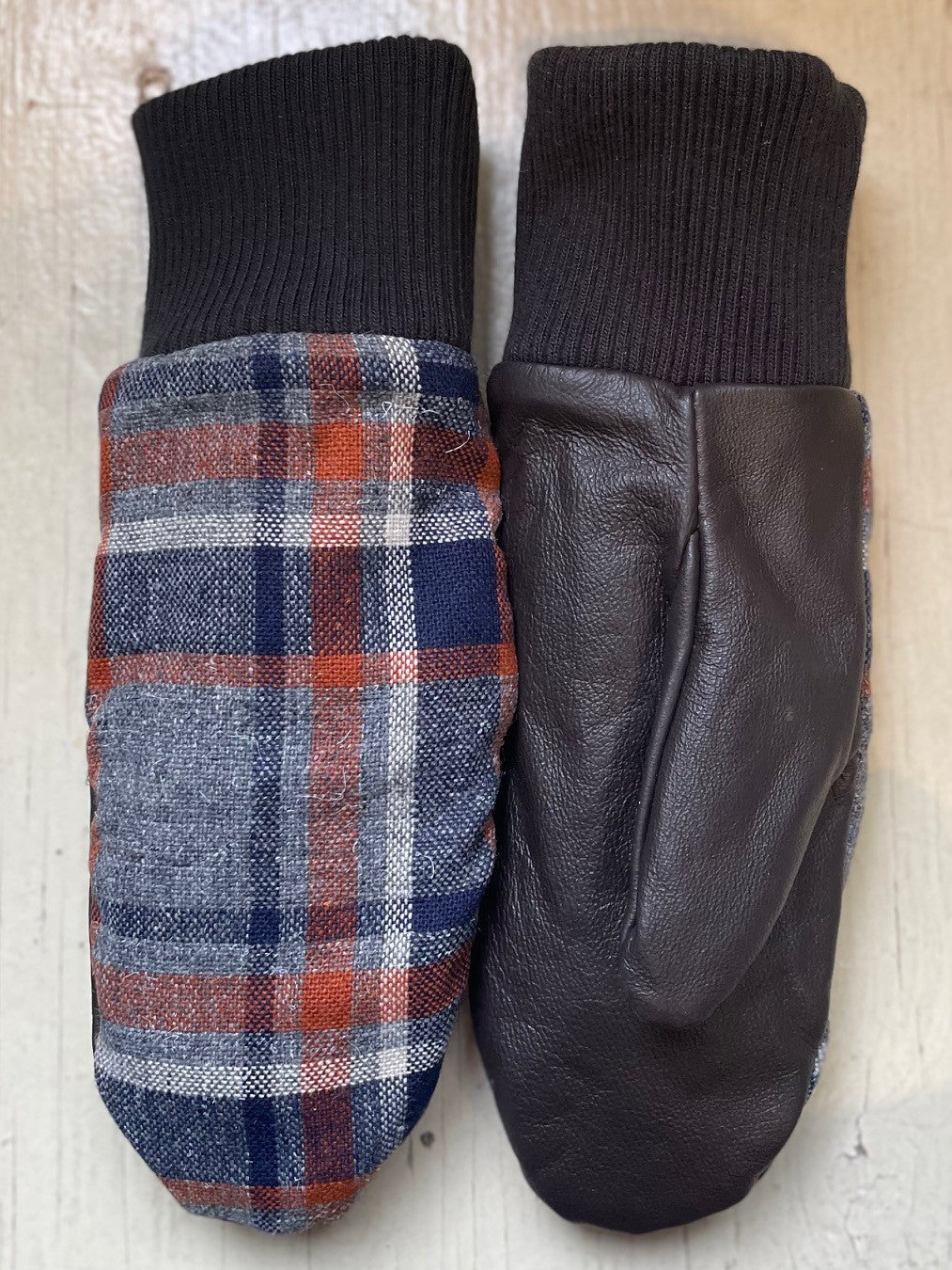 Mitaine Tricot Plaid Rust cuir recyclé - KAZAK -