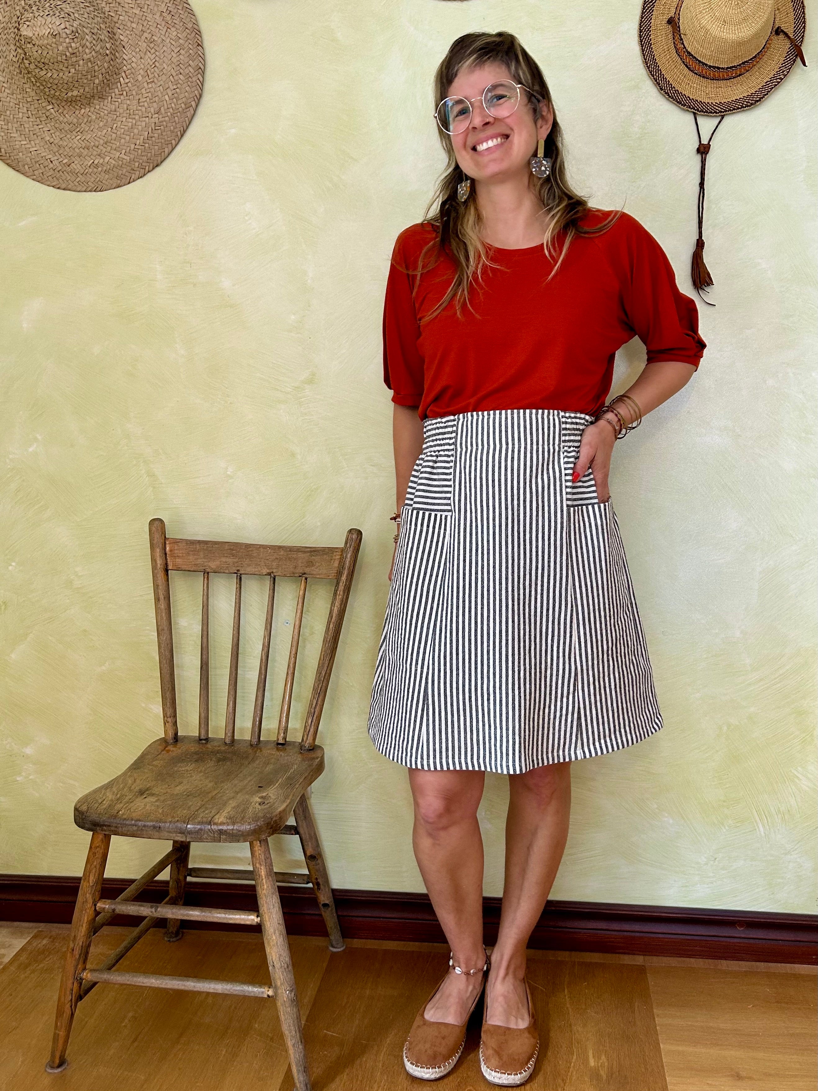 Jupe Vicenze - Rayures noires Coton Bio -