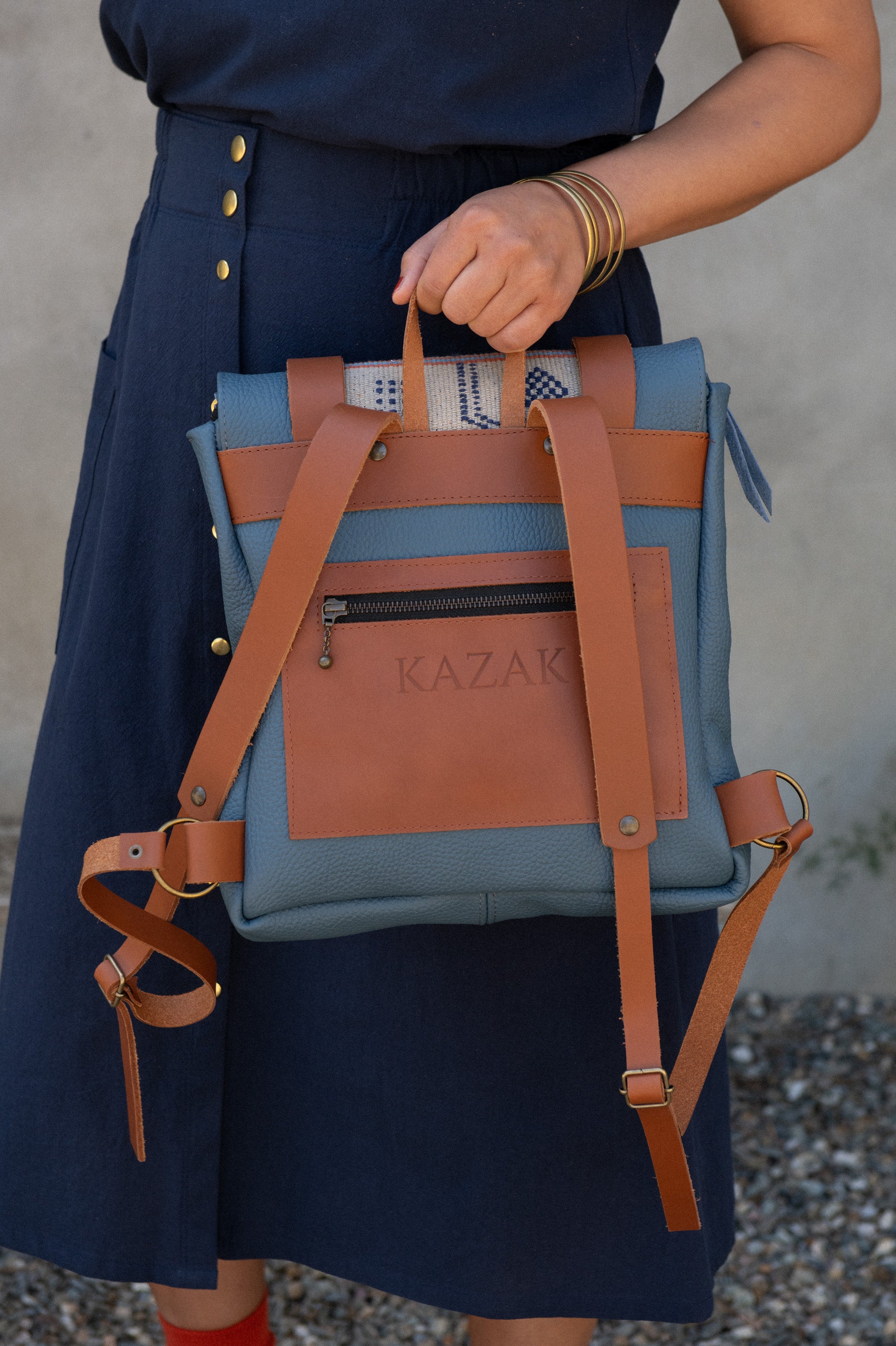 Petit sac à dos Vinh - Tissage Oran - mélange cuir recyclé et tannage végétal - KAZAK