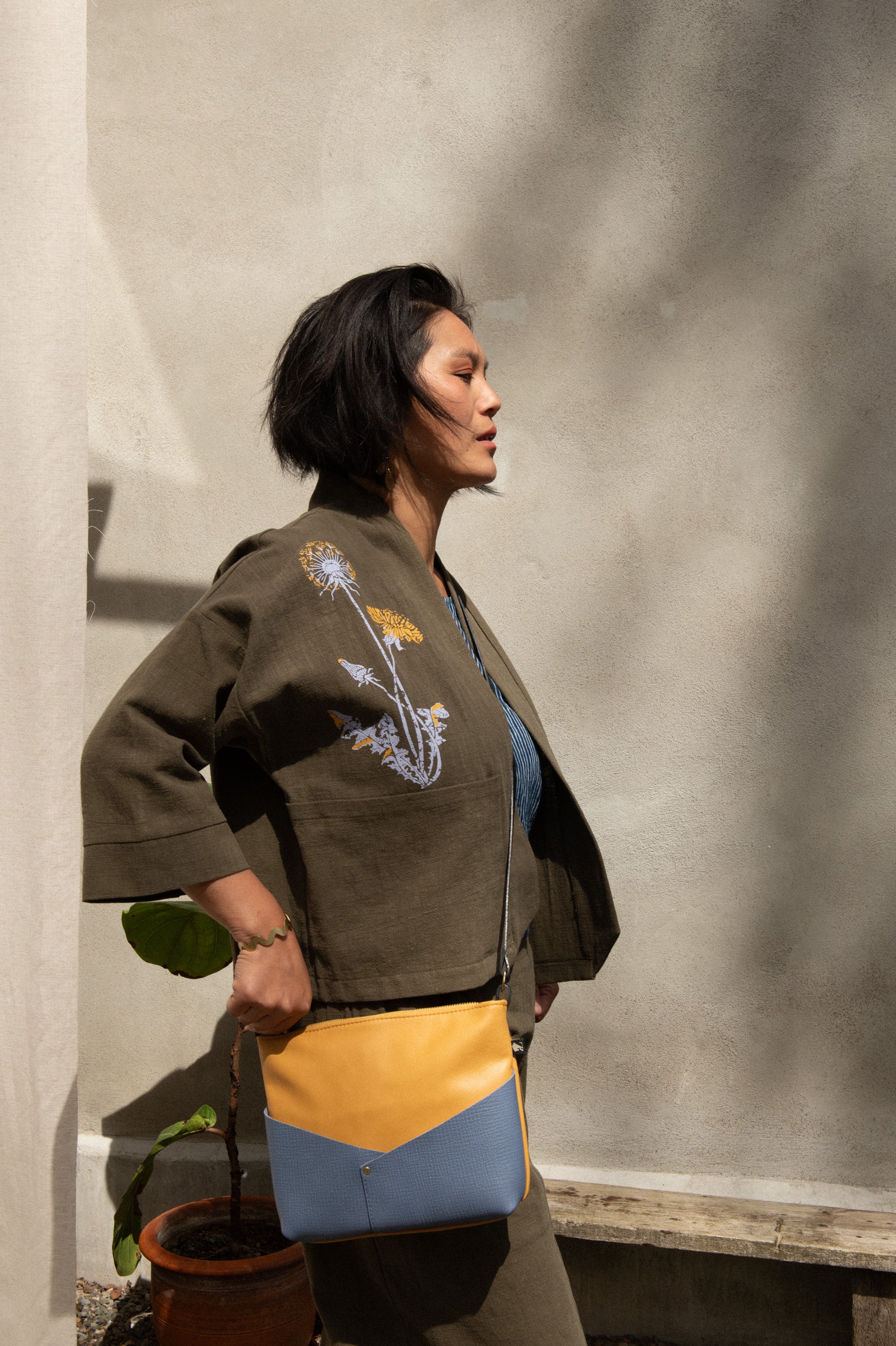 Sac Woodstock - Lavande & Ocre  - mélange cuir recyclé et tannage végétal - KAZAK