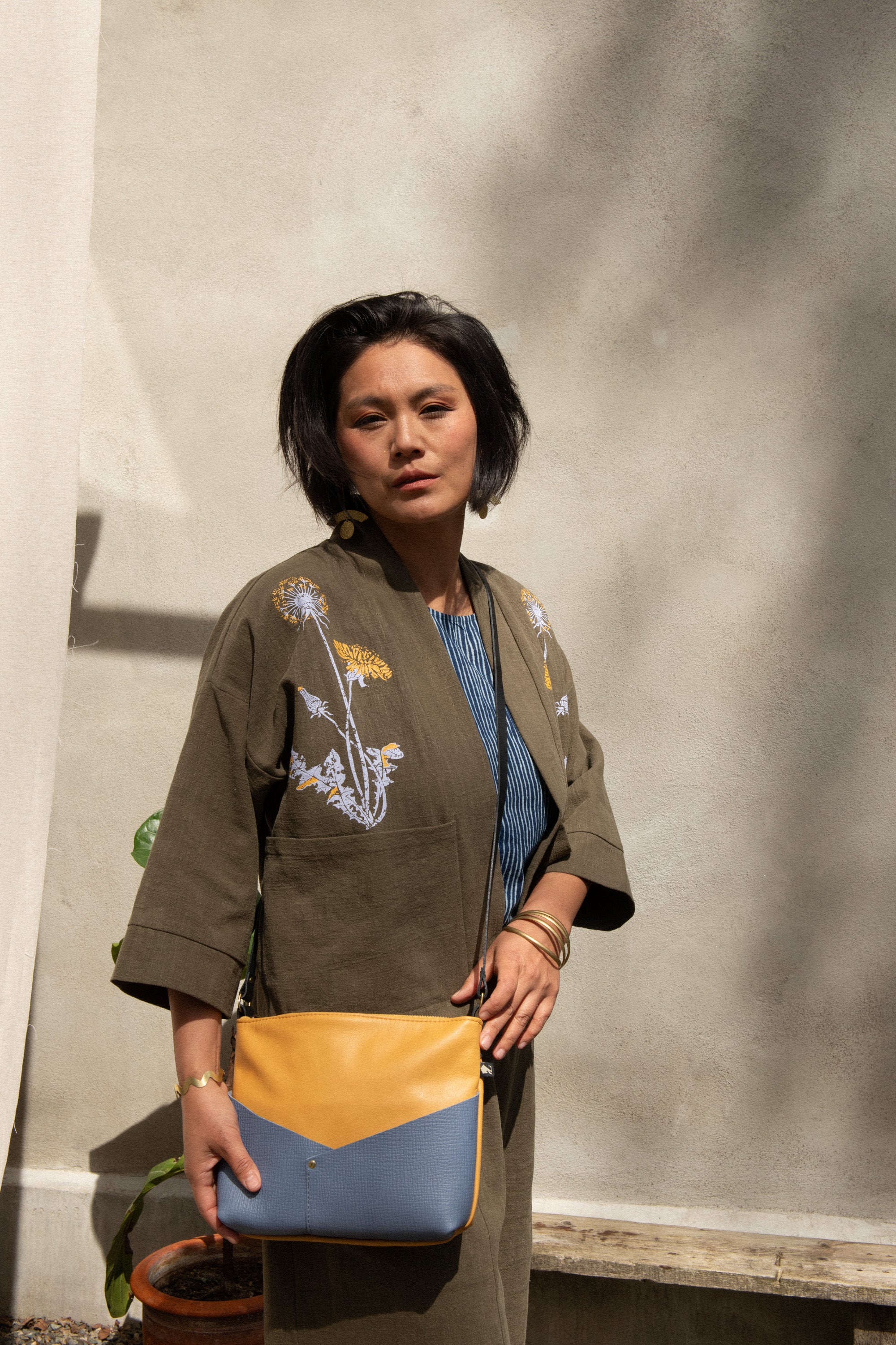 Sac Woodstock - Lavande & Ocre  - mélange cuir recyclé et tannage végétal - KAZAK