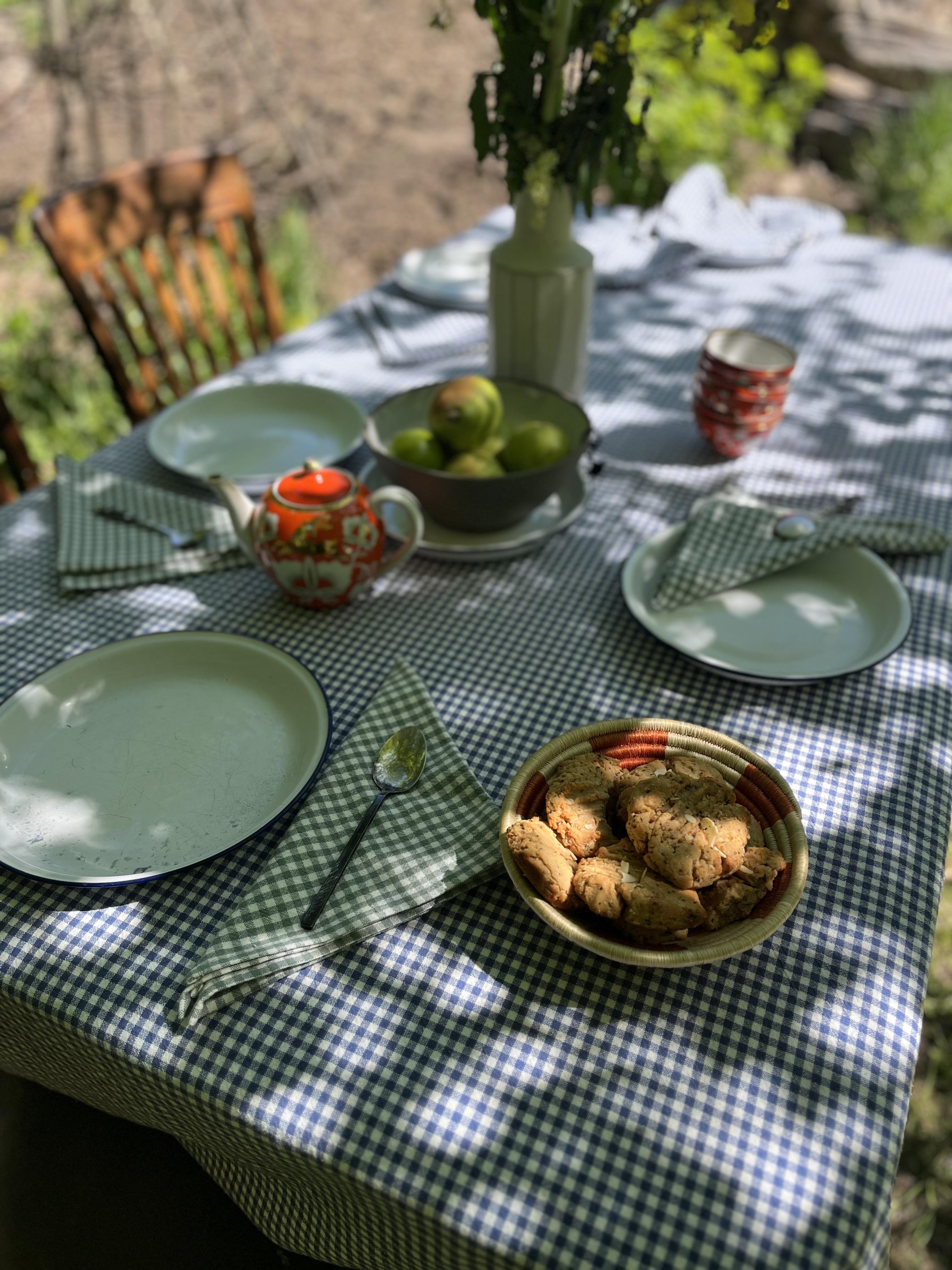 Serviettes de table vichy sauge en coton biologique