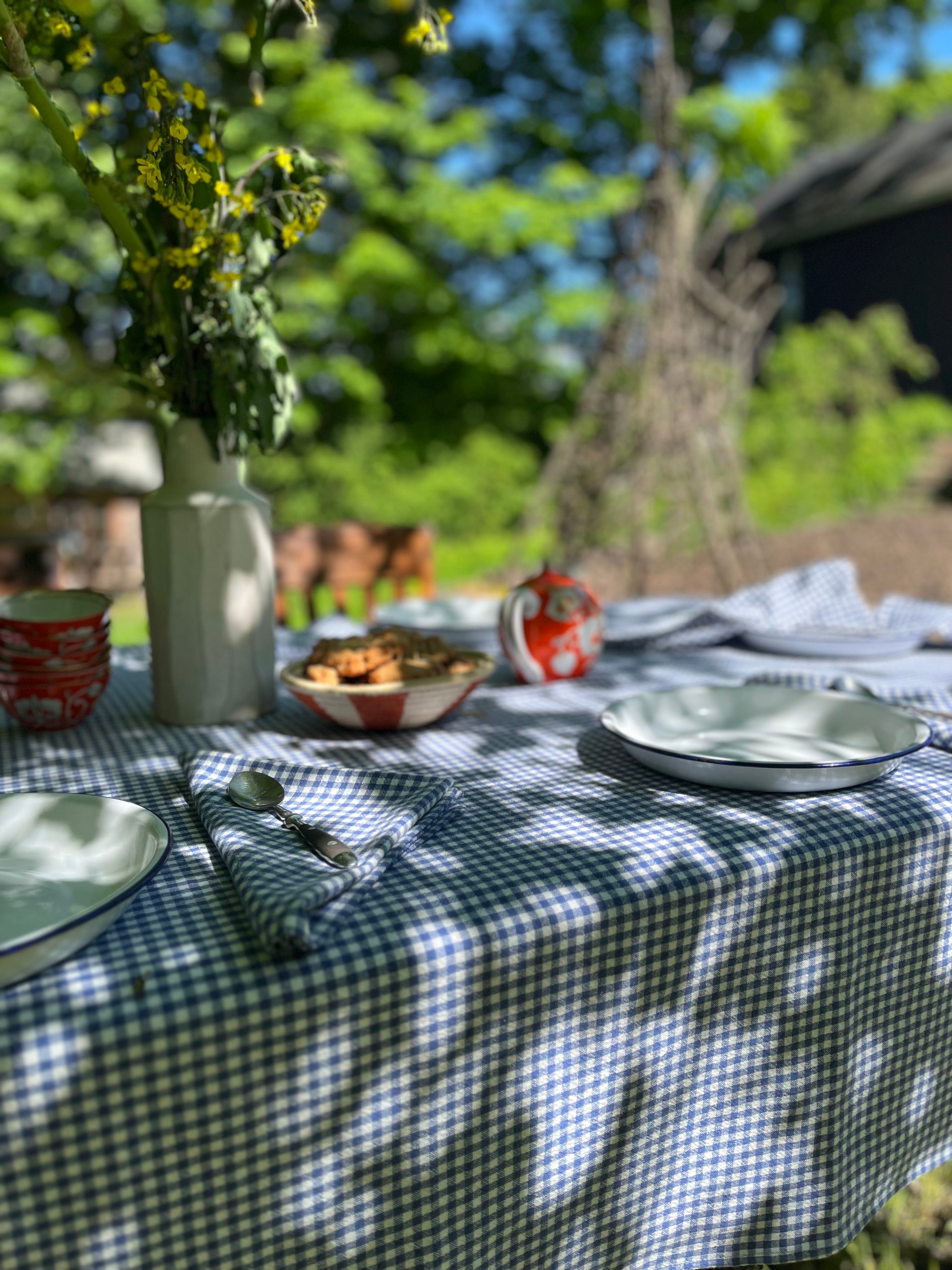 Serviettes de table vichy bleu en coton biologique