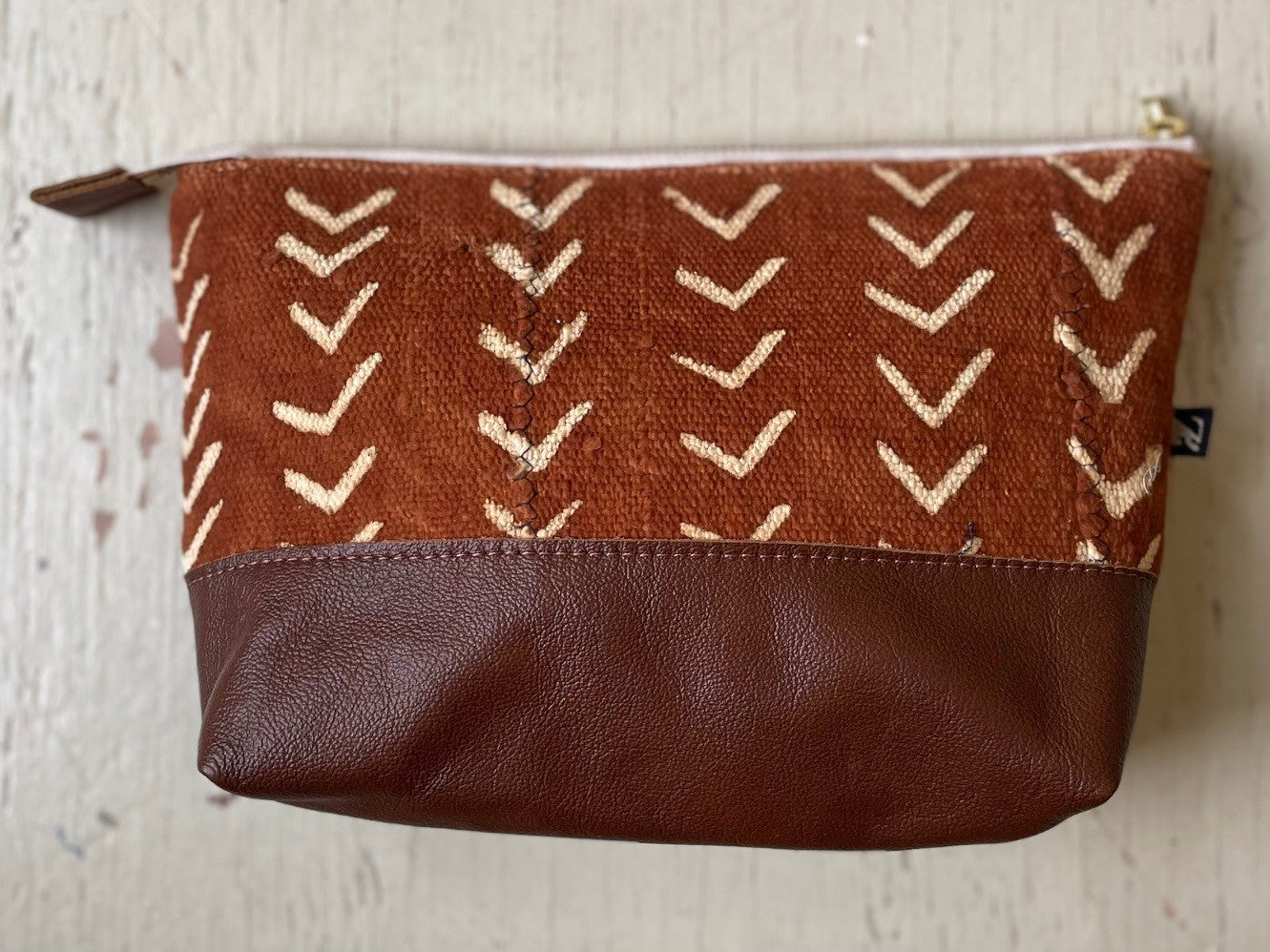 La Trousse - Retailles de tissu et cuir recyclé / bogolan Terracotta- KAZAK