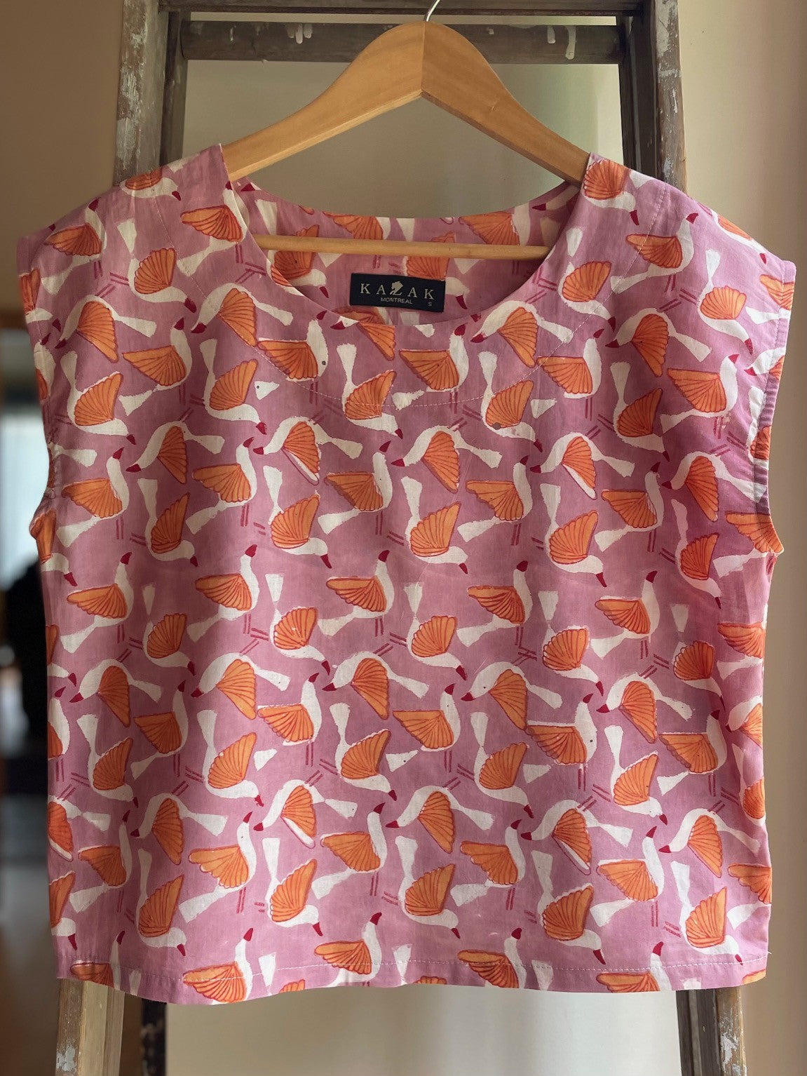 Top Sandrigo - Oiseaux estampé à la main -