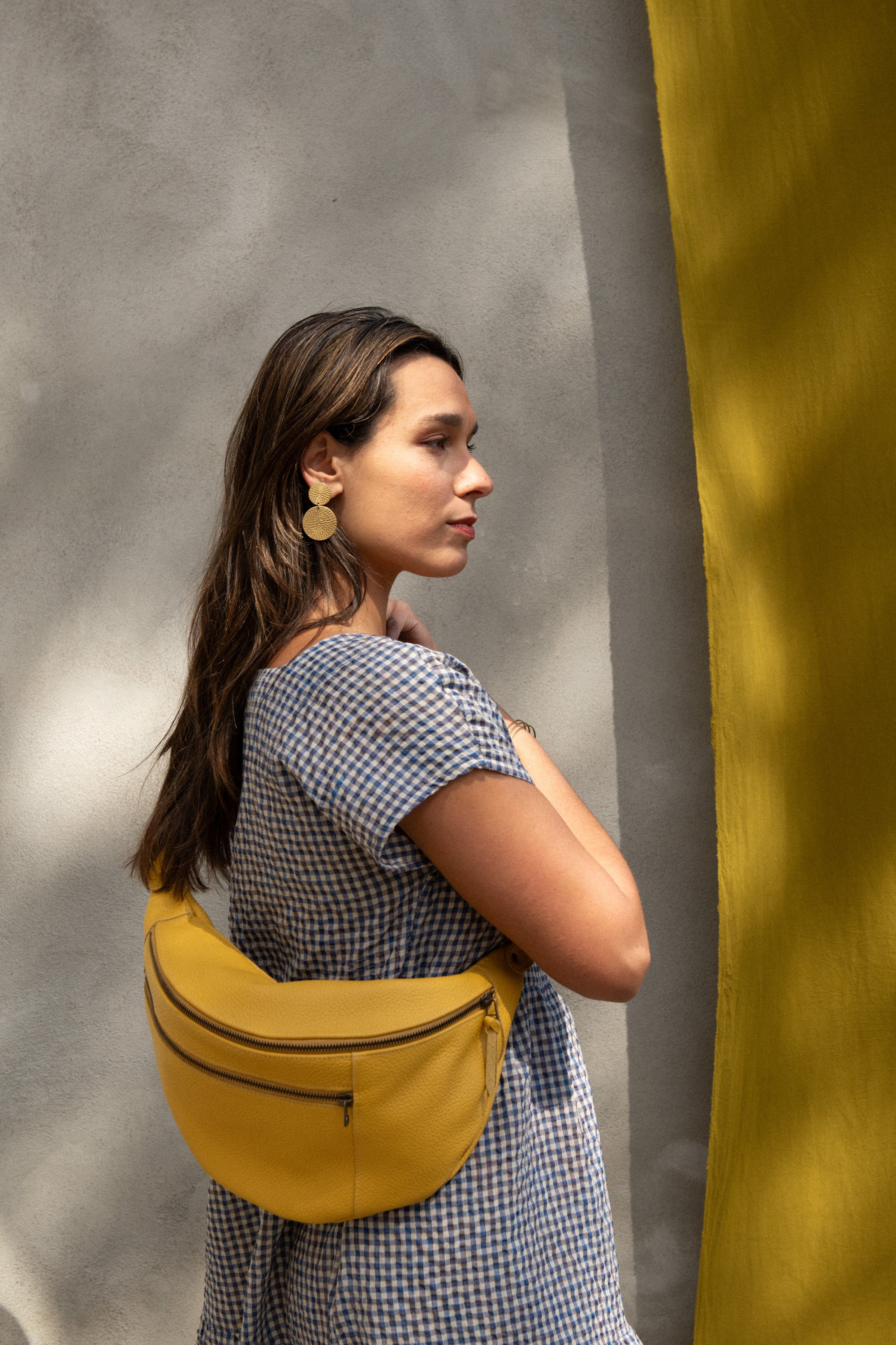 Sac Pinacle banane / bandoulière cuir Moutarde