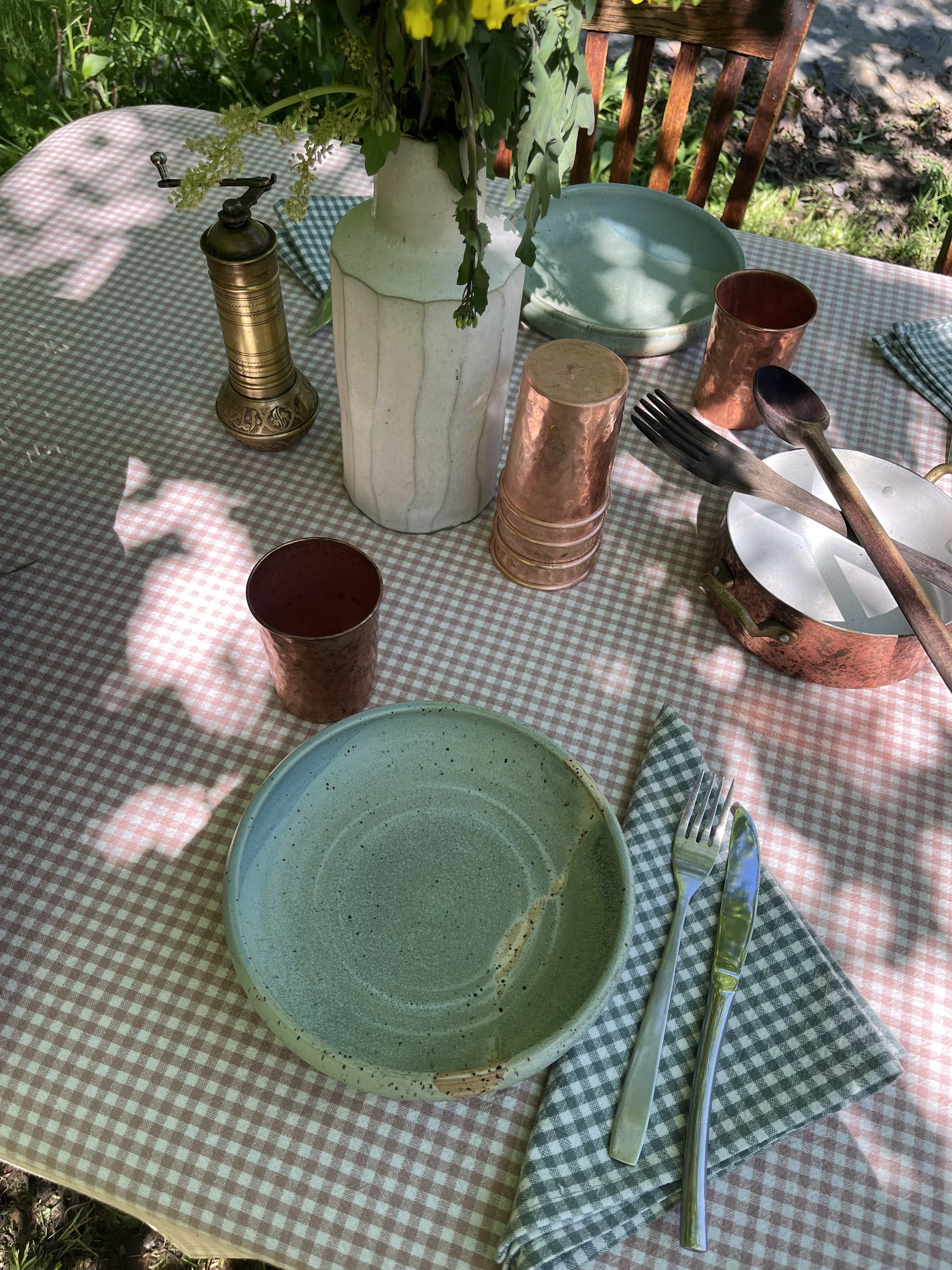 Serviettes de table vichy sauge en coton biologique