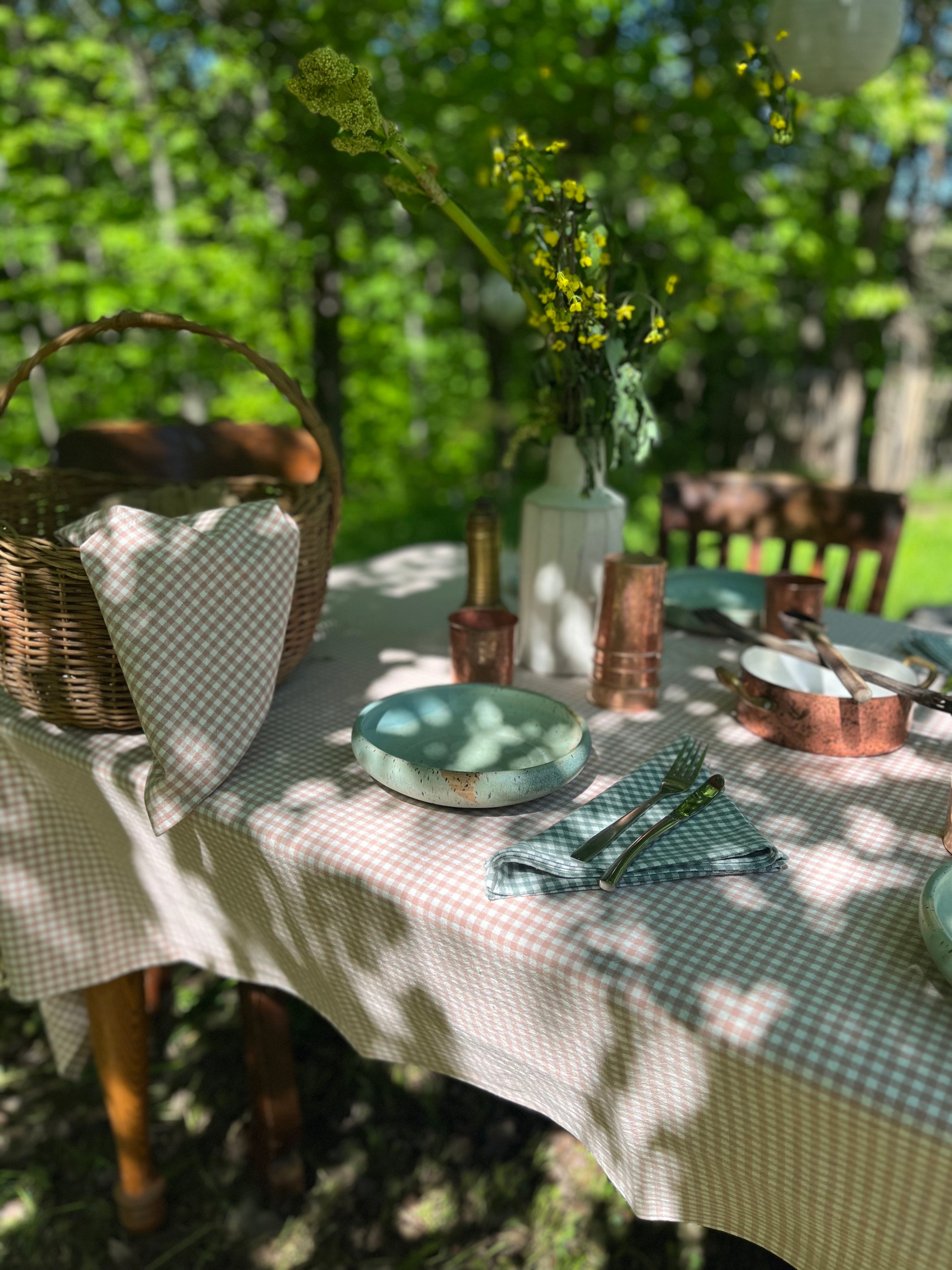 Serviettes de table vichy sauge en coton biologique