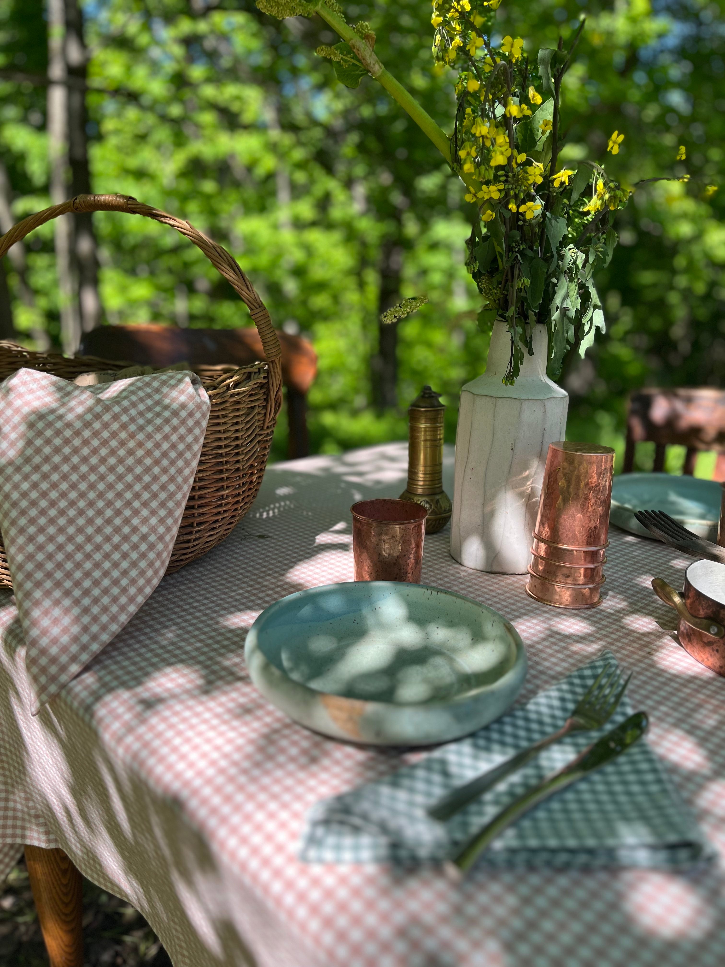 Serviettes de table vichy sauge en coton biologique