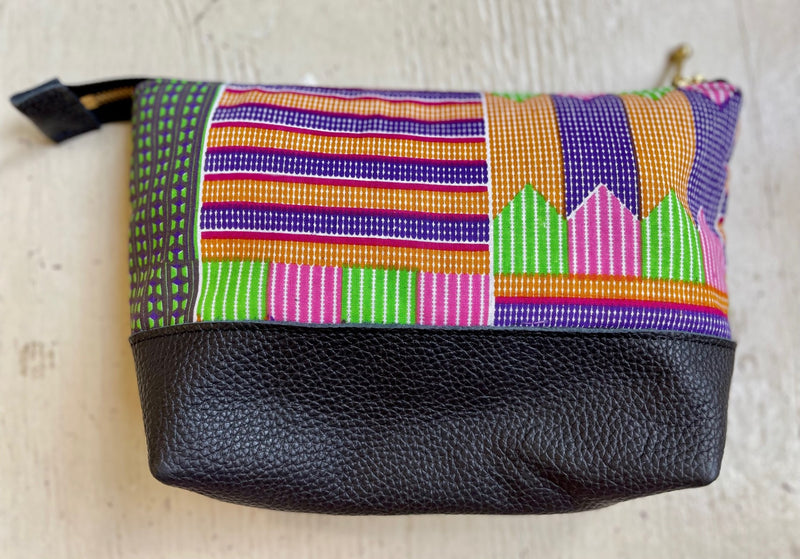 La Trousse - Retailles de tissu et cuir recyclé / Wax mauve - KAZAK