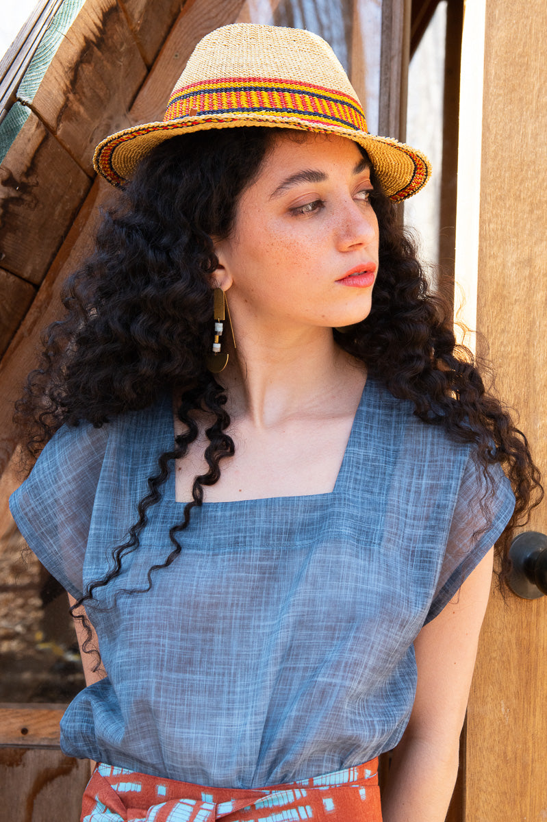 Boucles d'oreilles Atina couleur lapis, quartz et amazonite