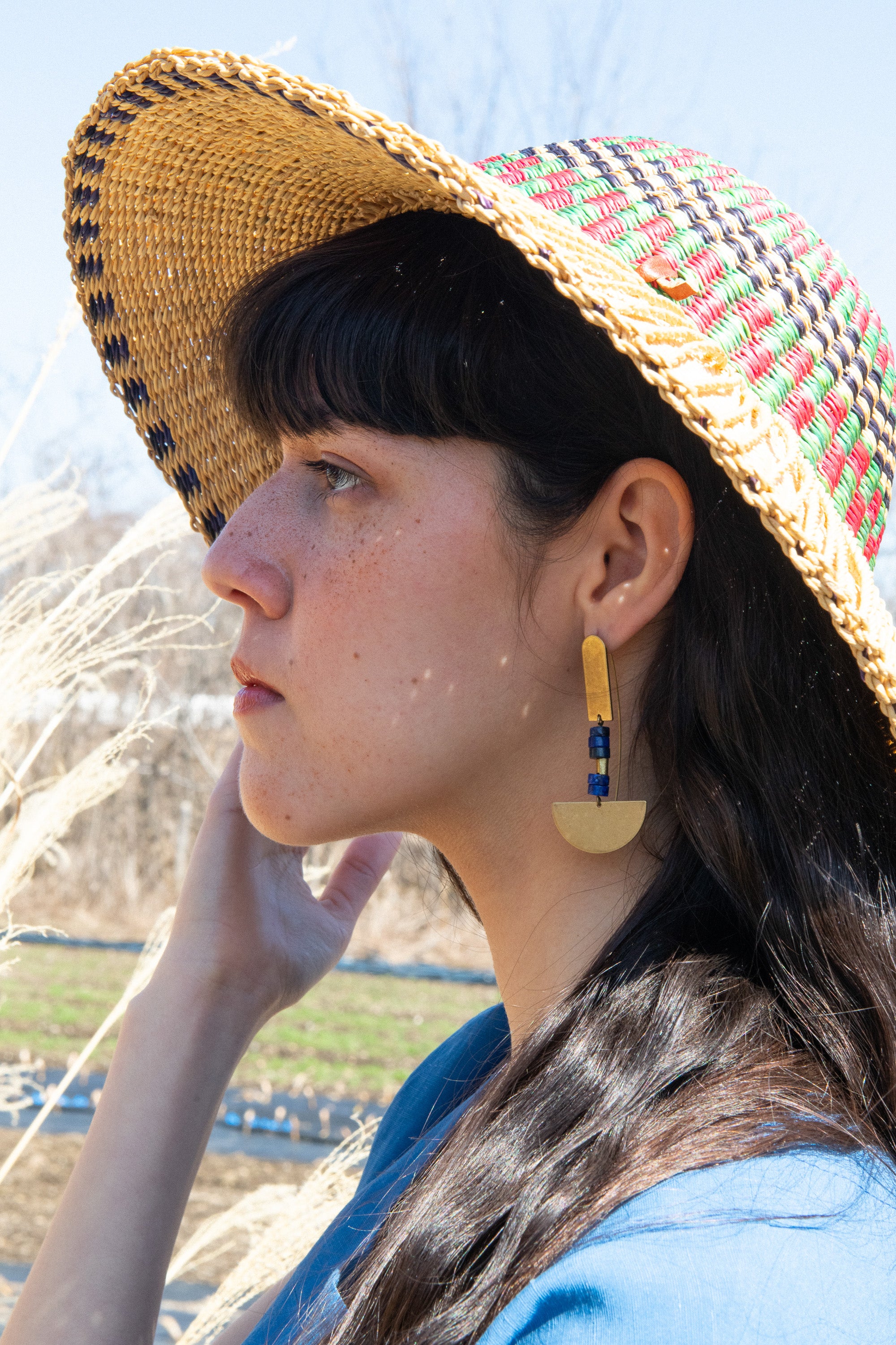Boucles d'oreilles Atina couleur lapis, quartz et amazonite