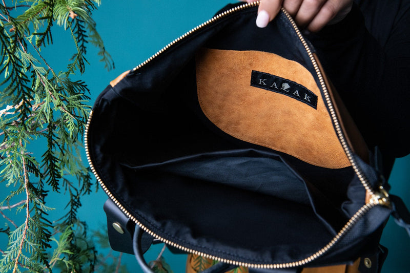 Sac à dos Hobart pour portable - Tigres / Cuir Noir et coton ciré - KAZAK