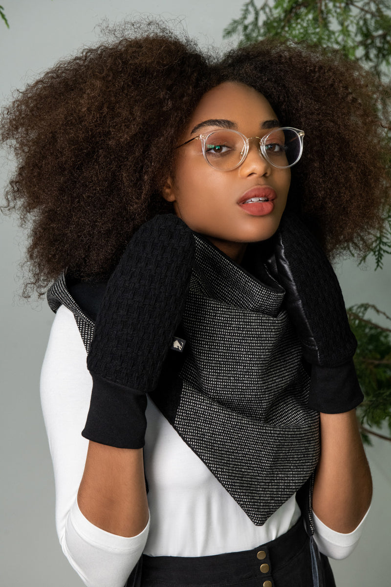 Mitaine Tricot Varié noir cuir recyclé - KAZAK