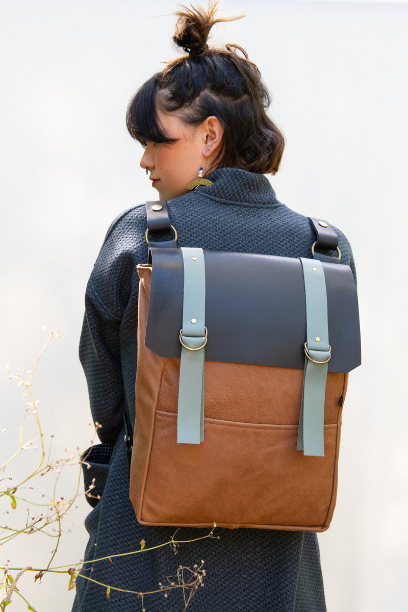 Sac à dos Stoneridge convertible - Caramel Lichen - cuir tannage végétal - KAZAK